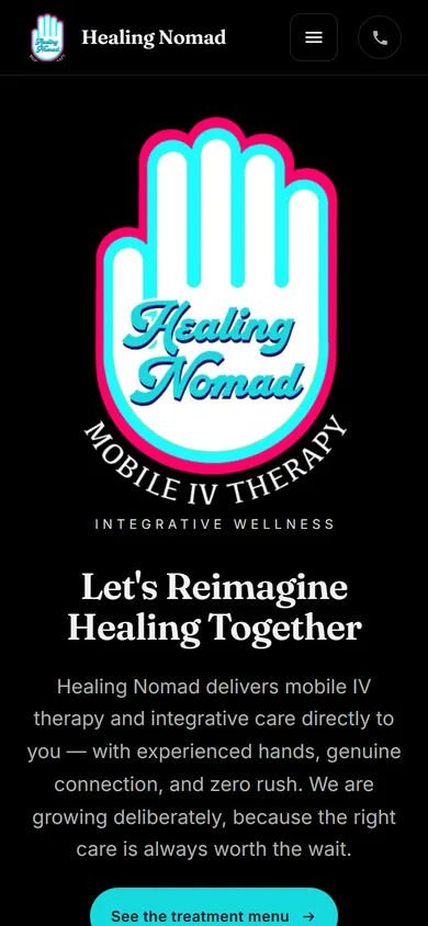 The live healingnomad.com homepage on a phone